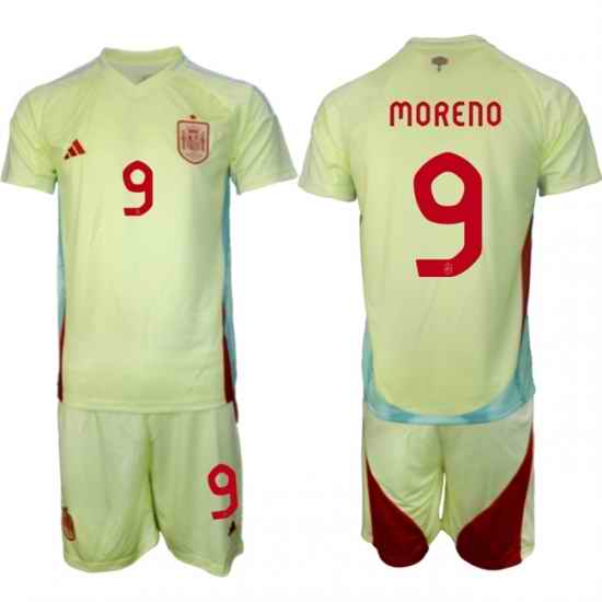Men Spain Team 9 Gerard Moreno 2024 25 Yellow Away Soccer Jersey Suit
